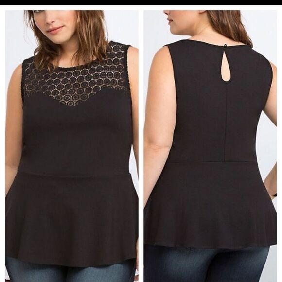 Torrid Crochet Inset Peplum Top In Black sz 00 - Picture 1 of 4